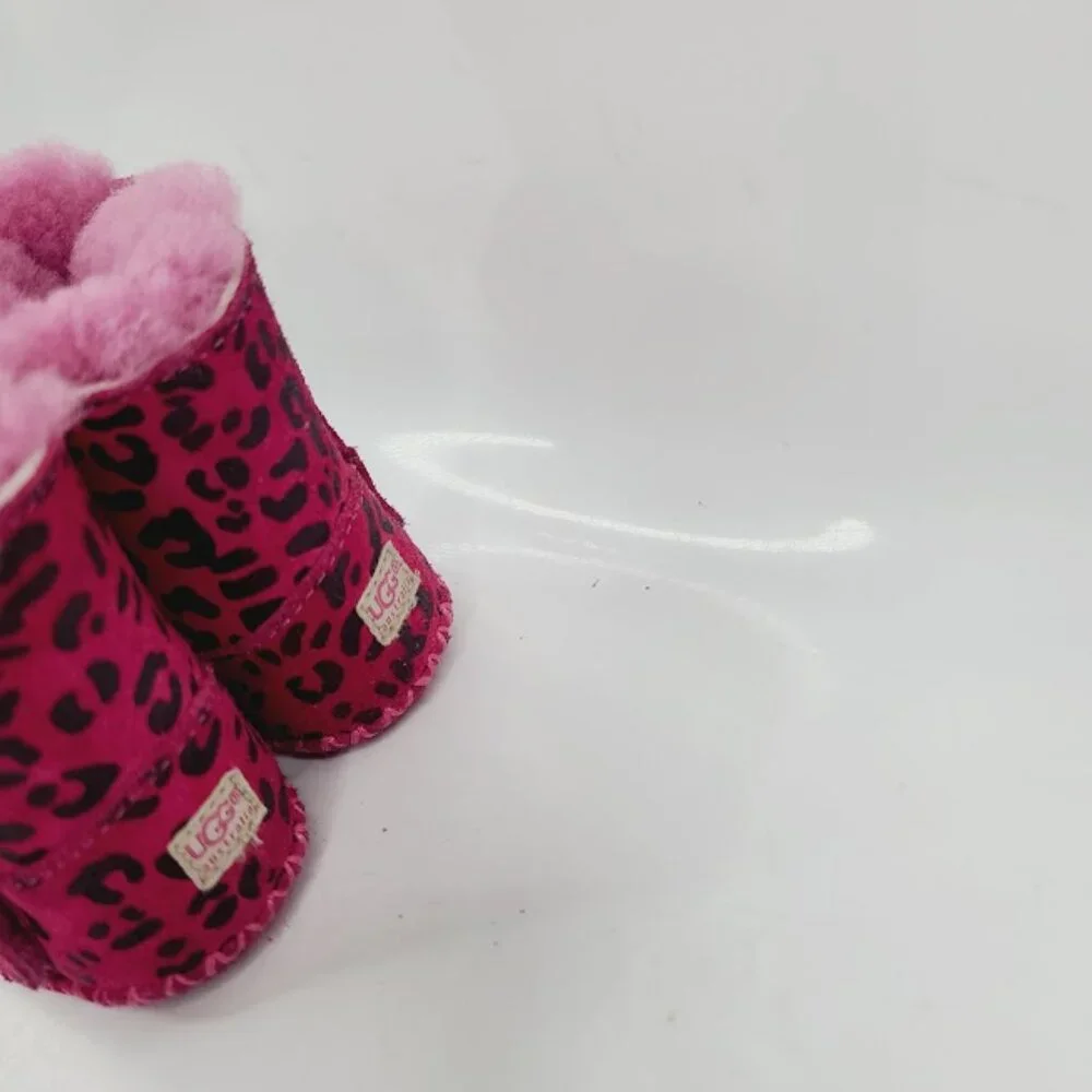 UGG Girl's Pink Cassie Leopard Print Suede Fur Classic Ankle Winter Boot Sz 0/1